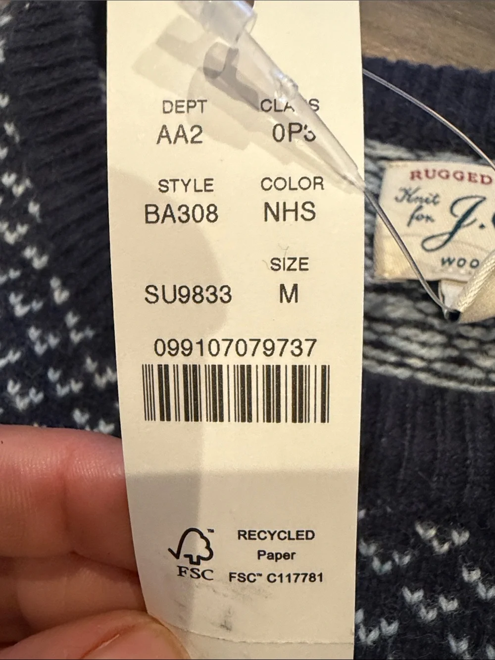 J. Crew Navy and White Patterned Crewneck Sweater